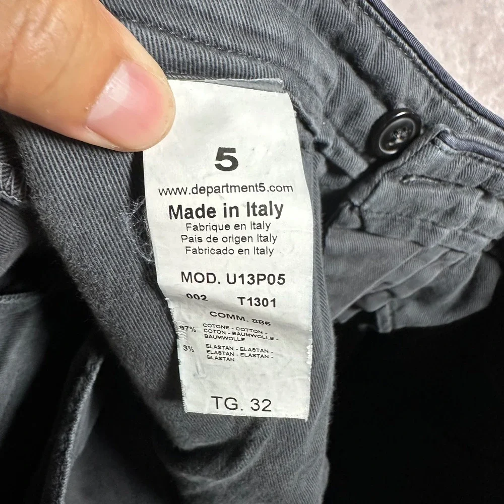 Department Five Mens Chino Pants Dark Grey Slim Fit Made in Italy Size 32 Luxury